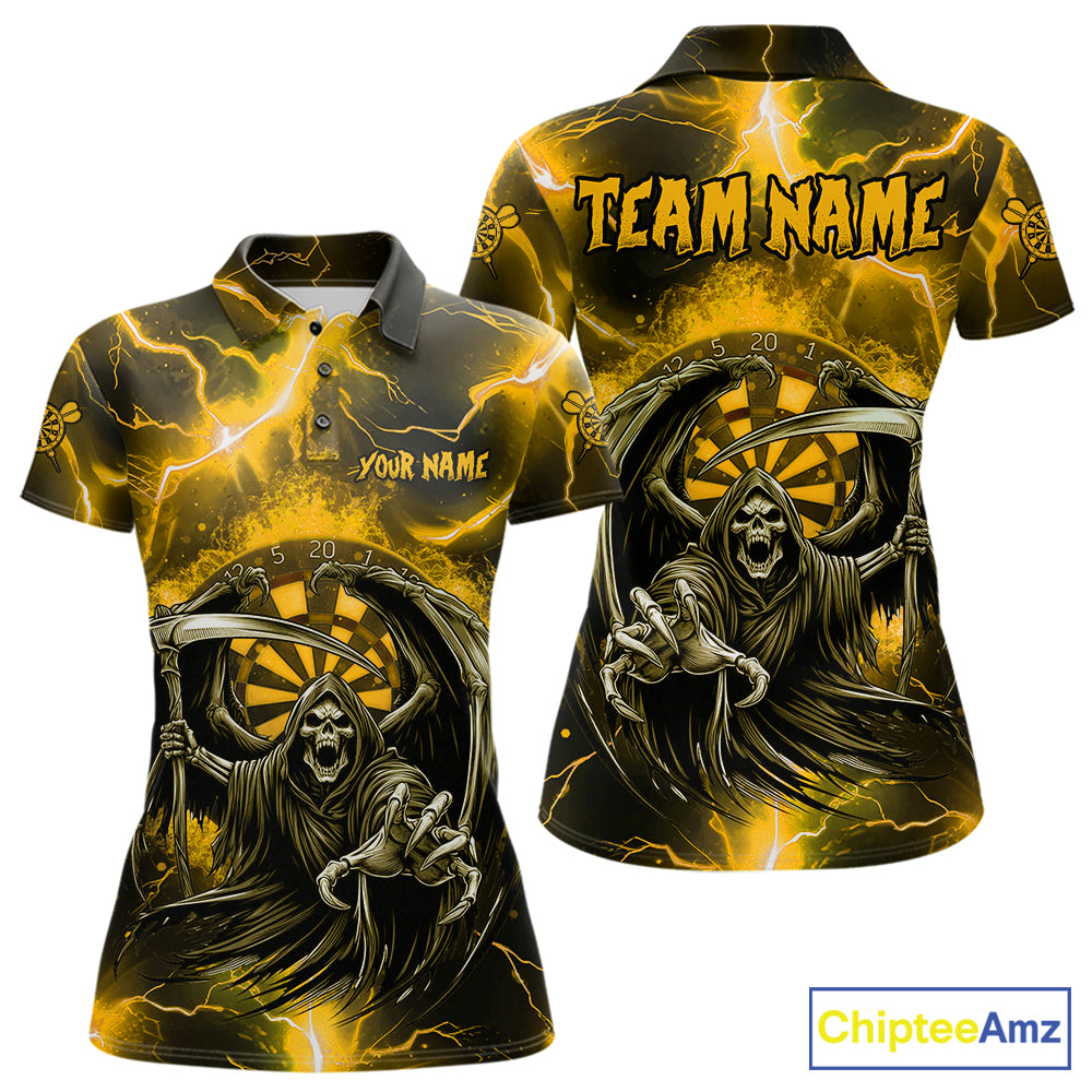 Personalized Yellow Grim Reaper Thunder Lightning Women's Dart Shirts Custom Darts Team Jersey TDM7530