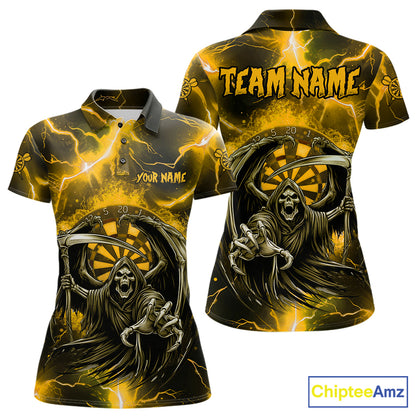 Personalized Yellow Grim Reaper Thunder Lightning Women's Dart Shirts Custom Darts Team Jersey TDM7530