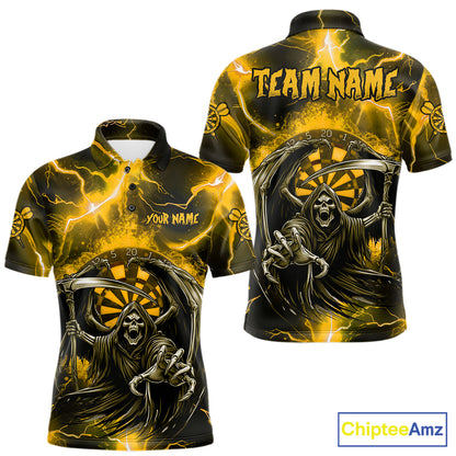 Personalized Yellow Grim Reaper Thunder Lightning Men's Dart Shirts Custom Darts Team Jersey TDM7530