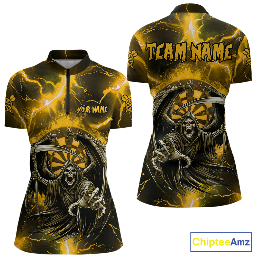 Personalized Yellow Grim Reaper Thunder Lightning Women's Dart Shirts Custom Darts Team Jersey TDM7530