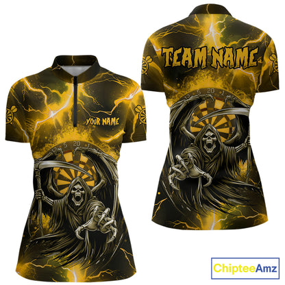 Personalized Yellow Grim Reaper Thunder Lightning Women's Dart Shirts Custom Darts Team Jersey TDM7530