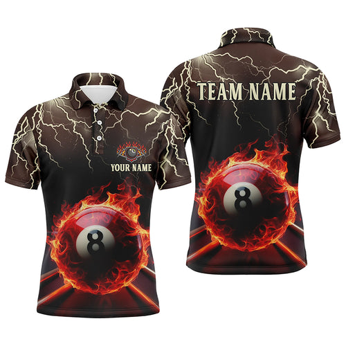 Personalized Flame Lightning Ball 8 Billiard Men's Polo Shirts Custom Pool Team Uniform Shirts TDM0369
