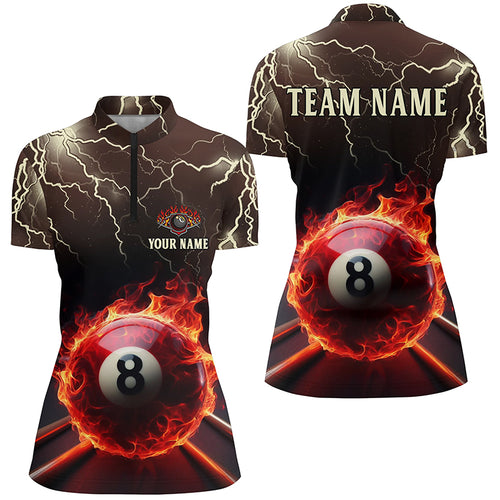 Customized Flame Lightning Ball 8 Women Water Zips Shirts Best Billiard Team Uniform Shirts TDM0369