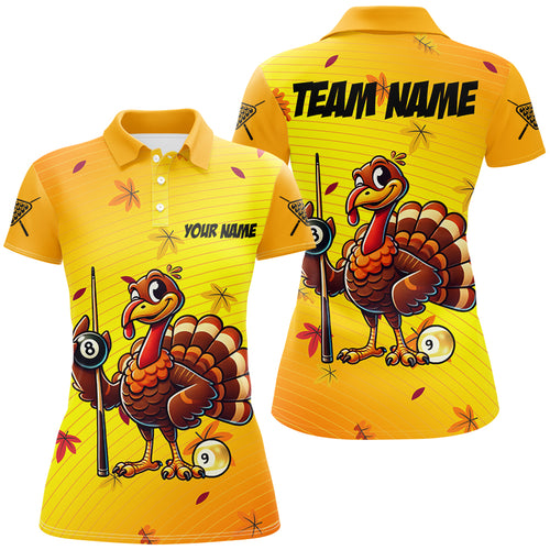 Yellow Funny Turkey Women Billiard Shirts Custom Thanksgiving Shirt For Pool Lover, Billiard Jerseys TDM2753