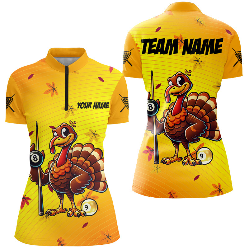 Yellow Funny Turkey Women Billiard Shirts Custom Thanksgiving Shirt For Pool Lover, Billiard Jerseys TDM2753