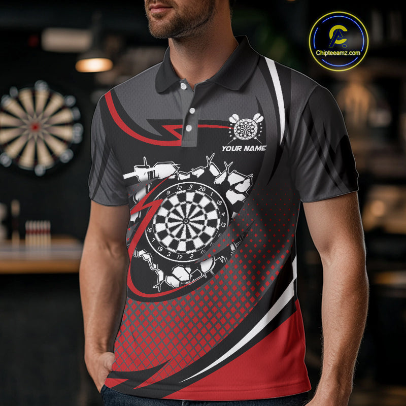 Funny Crack Dartboard Red Darts Polo & Quarter Zip Custom Darts Shirt For Men Darts Team Jersey TDM5006