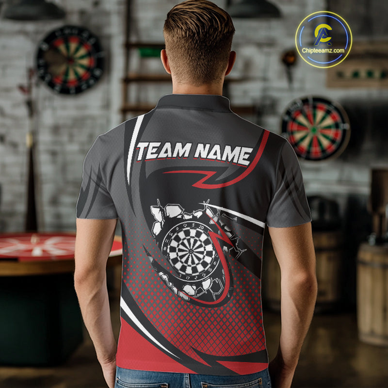 Funny Crack Dartboard Red Darts Polo & Quarter Zip Custom Darts Shirt For Men Darts Team Jersey TDM5006