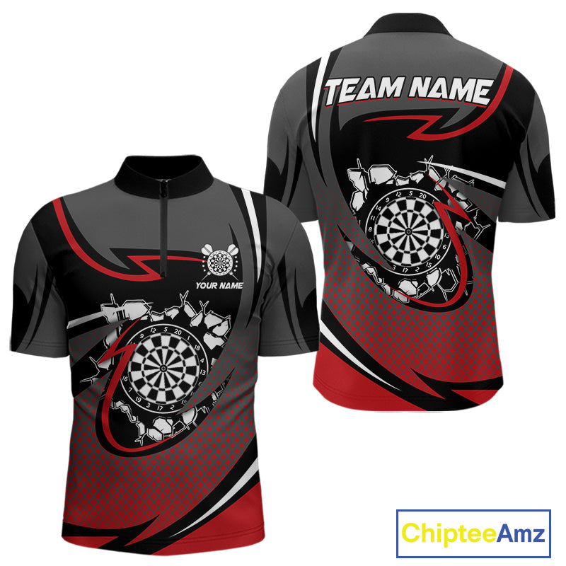 Funny Crack Dartboard Red Darts Polo & Quarter Zip Custom Darts Shirt For Men Darts Team Jersey TDM5006