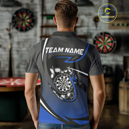 Funny Crack Dartboard Blue Darts Polo & Quarter Zip Custom Darts Shirt For Men Darts Team Jersey TDM5007
