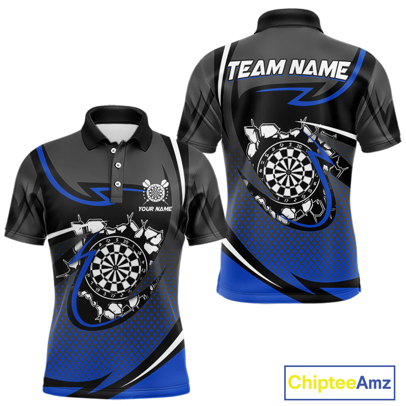 Funny Crack Dartboard Blue Darts Polo & Quarter Zip Custom Darts Shirt For Men Darts Team Jersey TDM5007