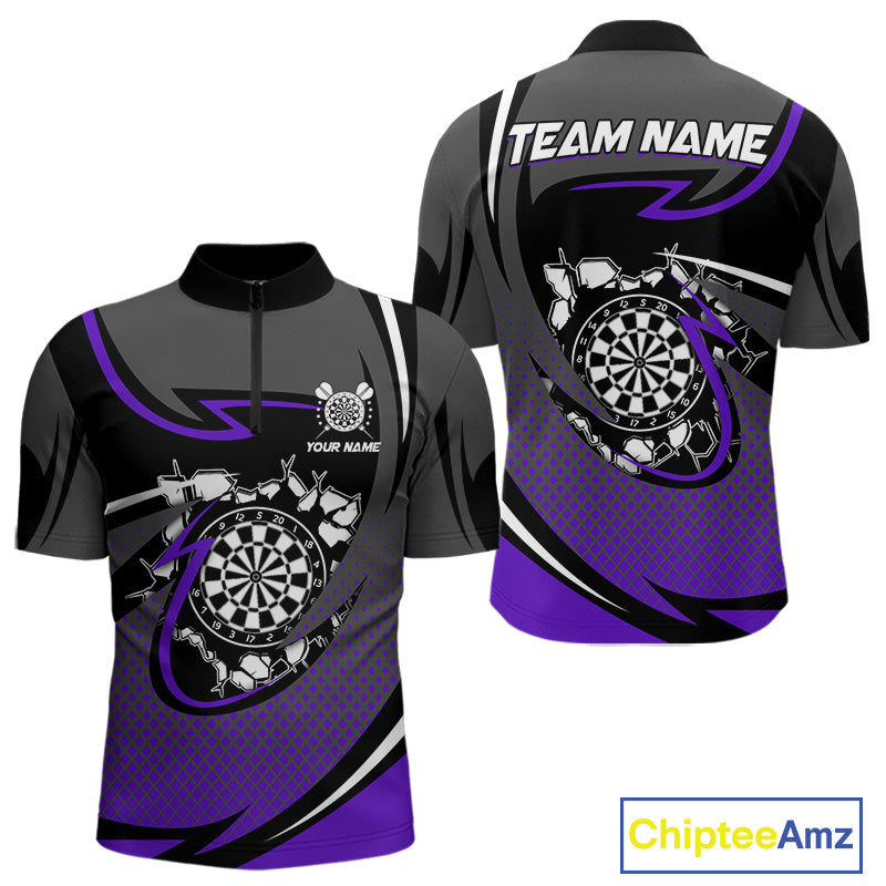Funny Crack Dartboard Purple Darts Polo & Quarter Zip Custom Darts Shirt For Men Darts Team Jersey TDM5008