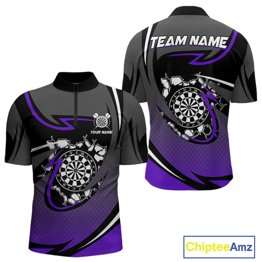 Funny Crack Dartboard Purple Darts Polo & Quarter Zip Custom Darts Shirt For Men Darts Team Jersey TDM5008