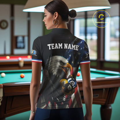 Personalized American Flag Eagle Pool Jersey For Women Custom Billiard 8, 9 & 10 Ball Team Shirt TDM5013