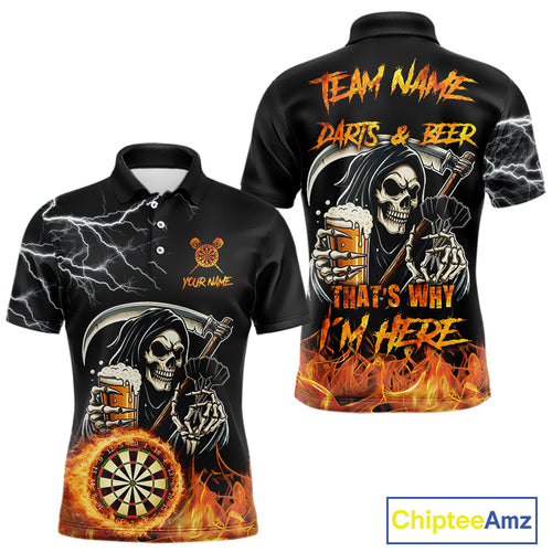 Personalized Grim Reaper Darts And Beer Flame Darts Shirt For Men Custom Funny Darts Team Jersey TDM5015