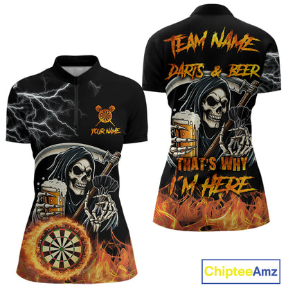Personalized Grim Reaper Darts And Beer Flame Darts Shirt For Women Custom Funny Darts Team Jersey TDM5015