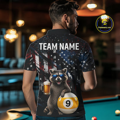 Funny Raccoon Grunge American Flag Billiard Jersey For Men Custom 8 Ball & 9 Ball Pool Team Shirts TDM7905