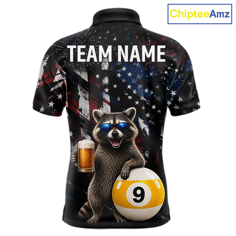 Funny Raccoon Grunge American Flag Billiard Jersey For Men Custom 8 Ball & 9 Ball Pool Team Shirts TDM7905