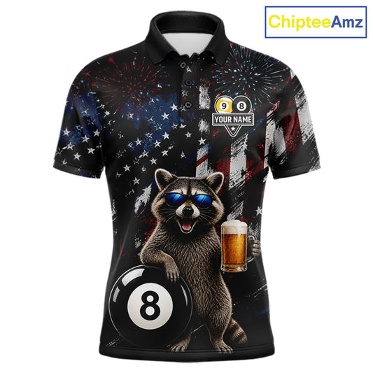 Funny Raccoon Grunge American Flag Billiard Jersey For Men Custom 8 Ball & 9 Ball Pool Team Shirts TDM7905