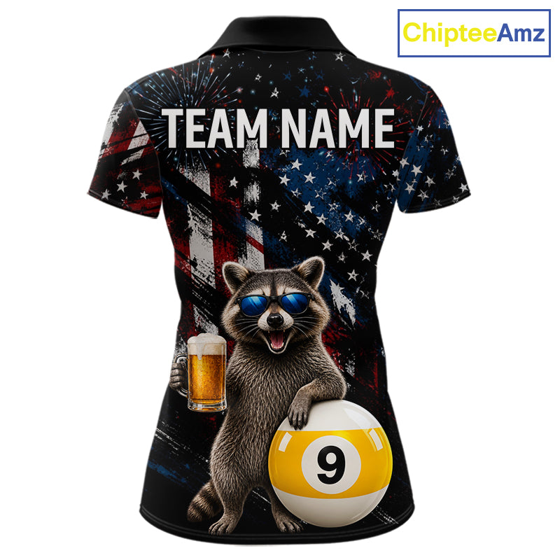 Funny Raccoon Grunge American Flag Billiard Jersey For Women Custom 8 Ball & 9 Ball Pool Team Shirts TDM7905