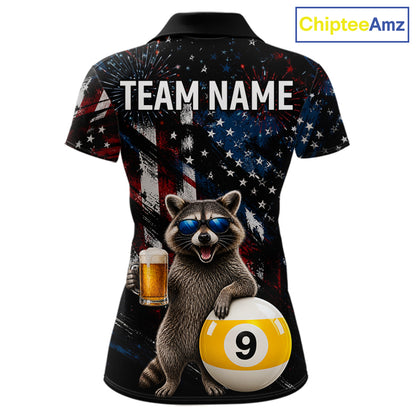 Funny Raccoon Grunge American Flag Billiard Jersey For Women Custom 8 Ball & 9 Ball Pool Team Shirts TDM7905