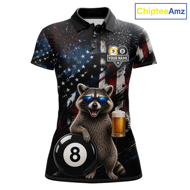 Funny Raccoon Grunge American Flag Billiard Jersey For Women Custom 8 Ball & 9 Ball Pool Team Shirts TDM7905