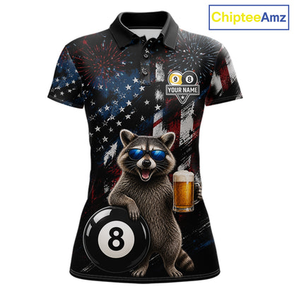 Funny Raccoon Grunge American Flag Billiard Jersey For Women Custom 8 Ball & 9 Ball Pool Team Shirts TDM7905