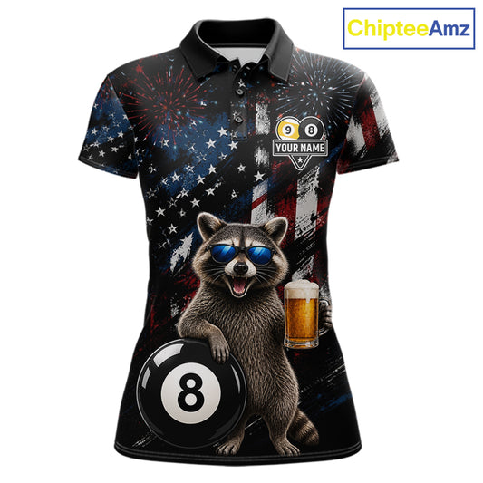 Funny Raccoon Grunge American Flag Billiard Jersey For Women Custom 8 Ball & 9 Ball Pool Team Shirts TDM7905