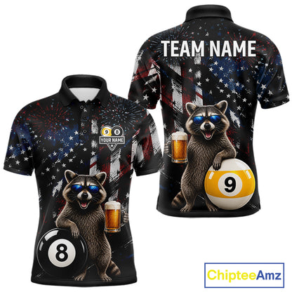Funny Raccoon Grunge American Flag Billiard Jersey For Men Custom 8 Ball & 9 Ball Pool Team Shirts TDM7905