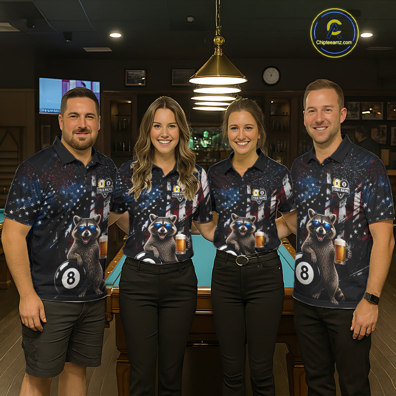 Funny Raccoon Grunge American Flag Billiard Jersey For Men Custom 8 Ball & 9 Ball Pool Team Shirts TDM7905