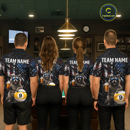 Funny Raccoon Grunge American Flag Billiard Jersey For Men Custom 8 Ball & 9 Ball Pool Team Shirts TDM7905