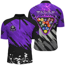 Load image into Gallery viewer, Personalized Purple Billiard Ball 8 Burning Rack Polo &amp; Quarter-Zip Shirt For Men, Billiard Jerseys TDM3004