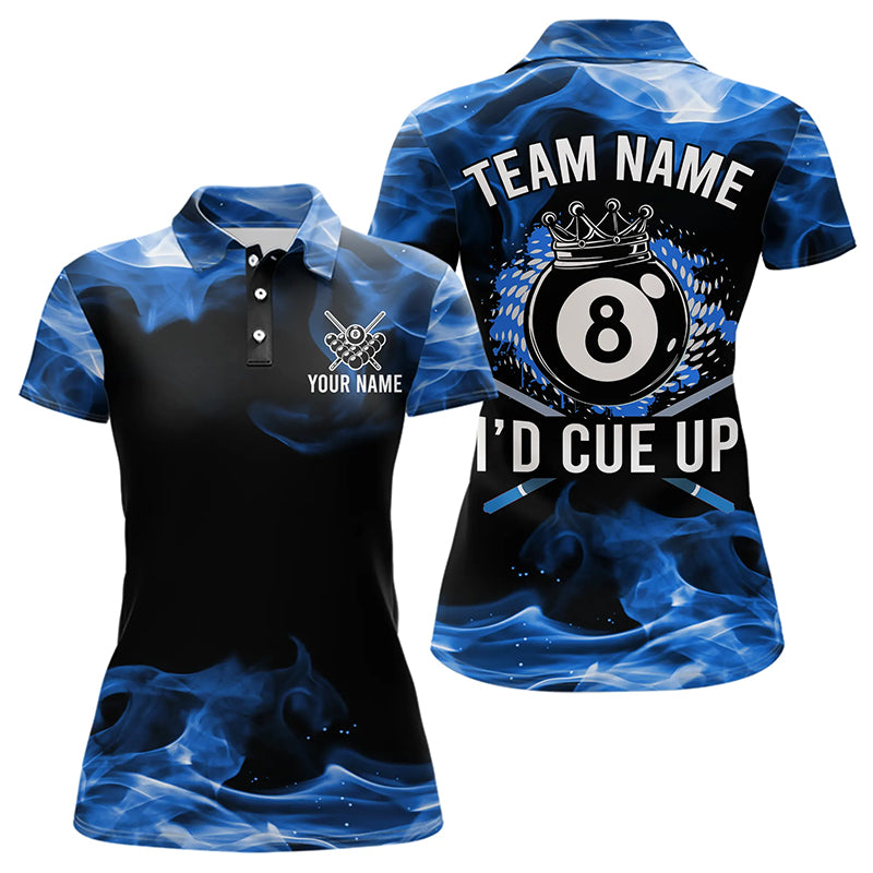 I'd Cue Up 8 Ball Pool Crown Blue Flaming Custom Billiard Shirts For Women, Funny Billiard Jerseys TDM3233