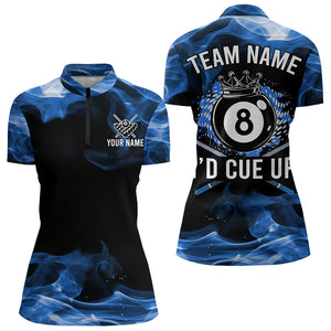 I'd Cue Up 8 Ball Pool Crown Blue Flaming Custom Billiard Shirts For Women, Funny Billiard Jerseys TDM3233