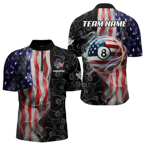 Personalized American Flag Smoke Flag Billiard Jersey, Patriotic 8 Ball Pool Billiard Team Shirts TDM3235