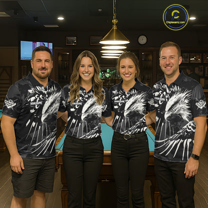 Custom White And Black 8 Ball Pool Eagle Paint Billiard Shirts For Men Team League Billiard Jersey TDM5473