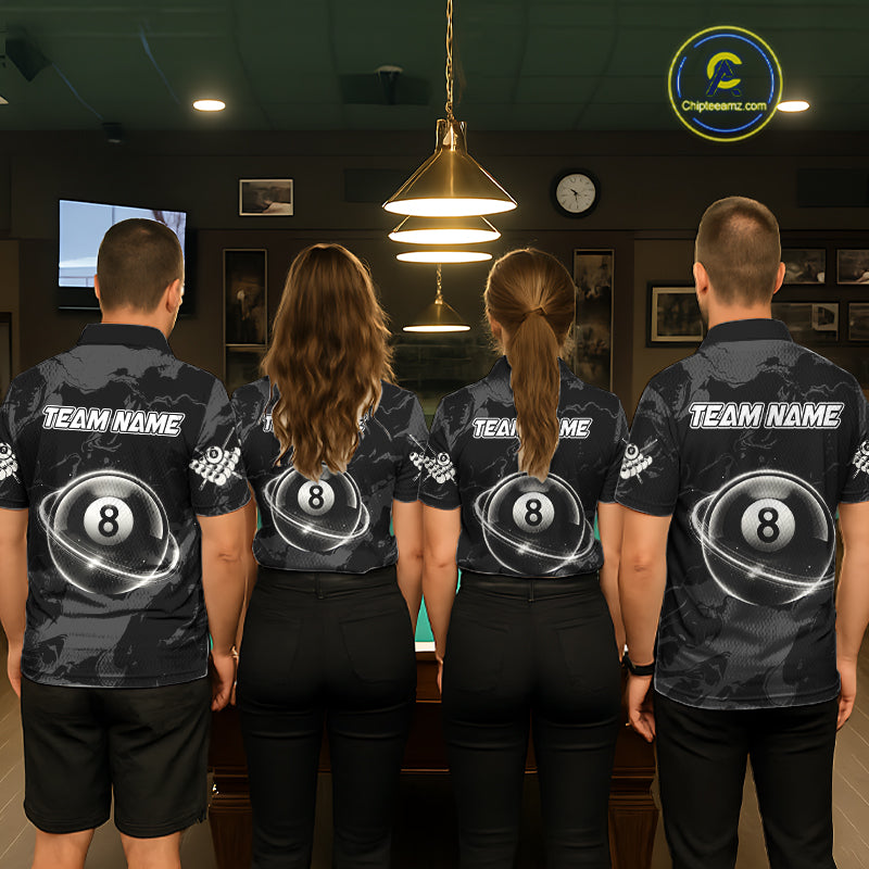 Custom White And Black 8 Ball Pool Eagle Paint Billiard Shirts For Men Team League Billiard Jersey TDM5473