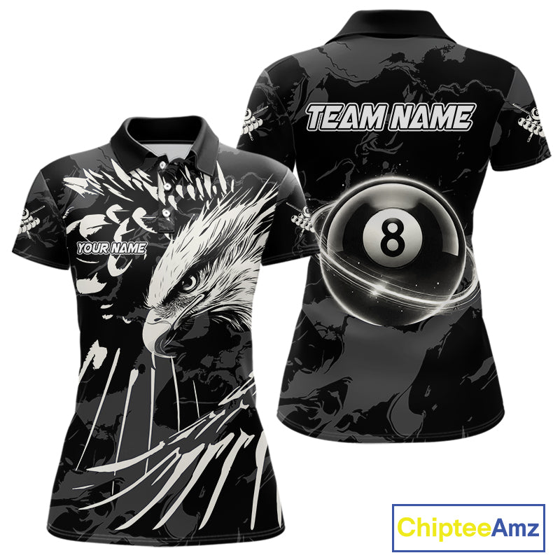 Custom White And Black 8 Ball Pool Eagle Paint Billiard Shirts For Women Team League Billiard Jersey TDM5473