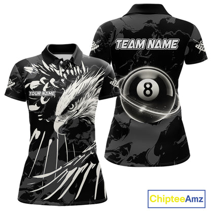 Custom White And Black 8 Ball Pool Eagle Paint Billiard Shirts For Women Team League Billiard Jersey TDM5473
