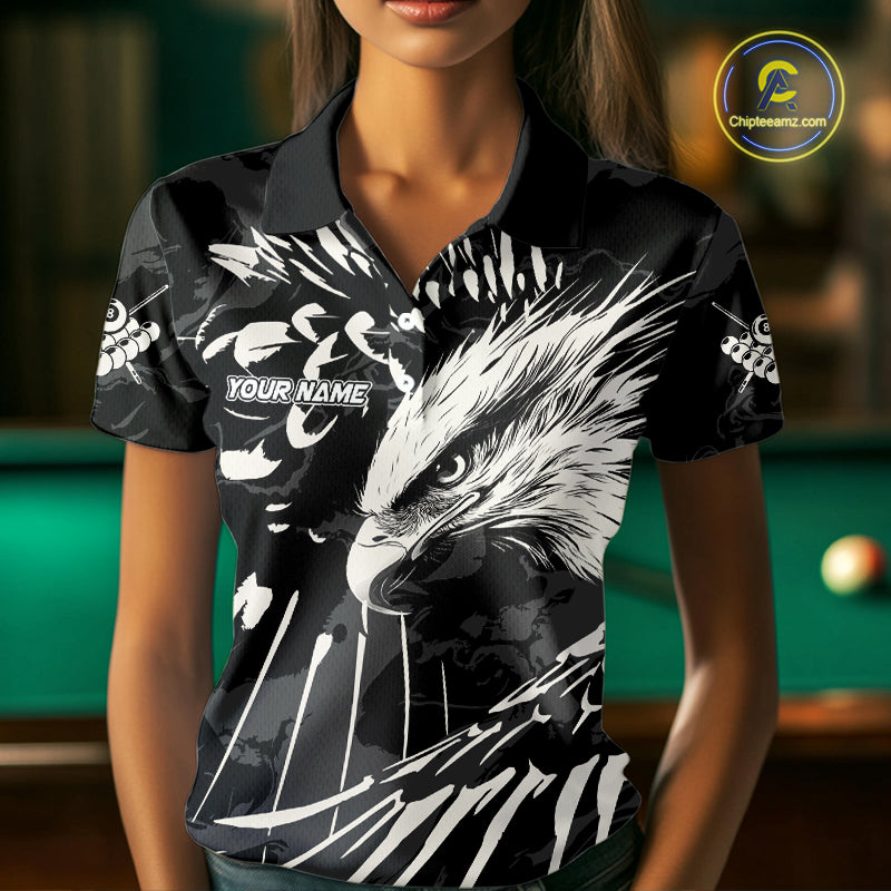 Custom White And Black 8 Ball Pool Eagle Paint Billiard Shirts For Women Team League Billiard Jersey TDM5473