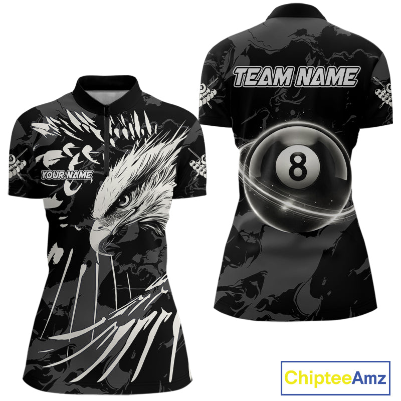 Custom White And Black 8 Ball Pool Eagle Paint Billiard Shirts For Women Team League Billiard Jersey TDM5473