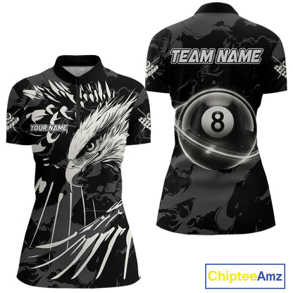 Custom White And Black 8 Ball Pool Eagle Paint Billiard Shirts For Women Team League Billiard Jersey TDM5473