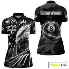 Load image into Gallery viewer, Custom White And Black 8 Ball Pool Eagle Paint Billiard Shirts For Women Team League Billiard Jersey TDM5473