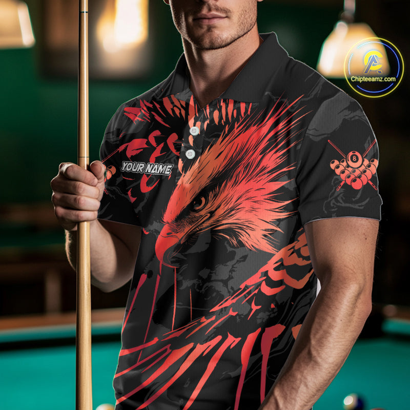 Custom Red And Black 8 Ball Pool Eagle Paint Billiard Shirts For Men Team League Billiard Jersey TDM5474
