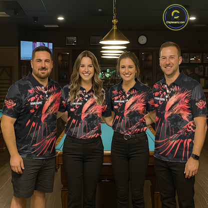 Custom Red And Black 8 Ball Pool Eagle Paint Billiard Shirts For Women Team League Billiard Jersey TDM5474
