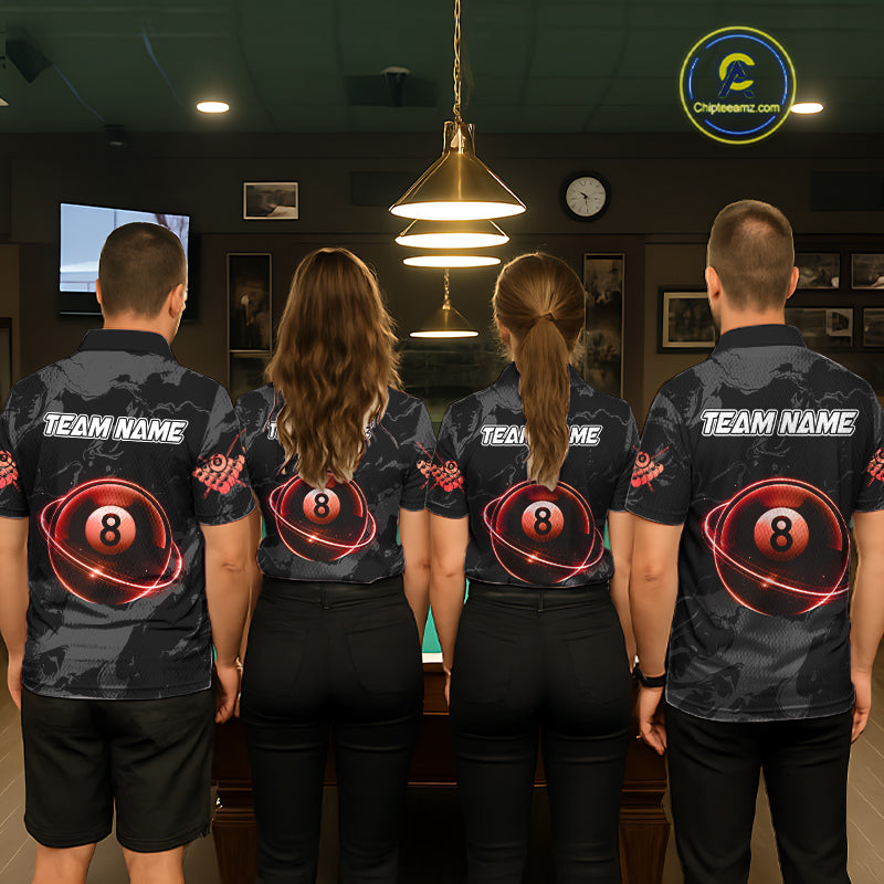 Custom Red And Black 8 Ball Pool Eagle Paint Billiard Shirts For Women Team League Billiard Jersey TDM5474