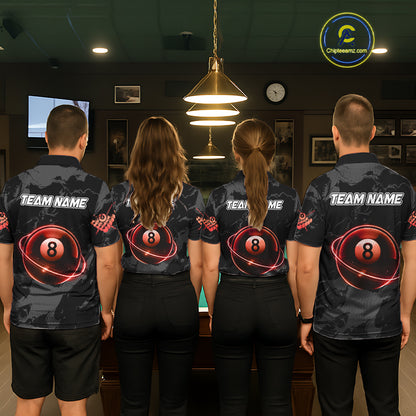 Custom Red And Black 8 Ball Pool Eagle Paint Billiard Shirts For Women Team League Billiard Jersey TDM5474