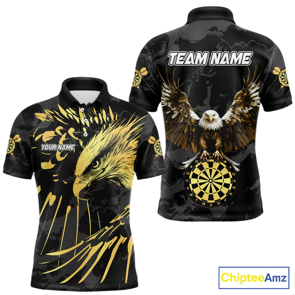 Black And Gold Custom Eagle Paint Darts Shirt For Men, Darts League Jersey Team Polo & 1/4 Zip TDM5475