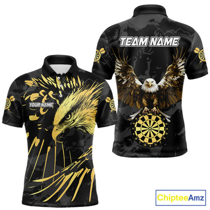 Black And Gold Custom Eagle Paint Darts Shirt For Men, Darts League Jersey Team Polo & 1/4 Zip TDM5475
