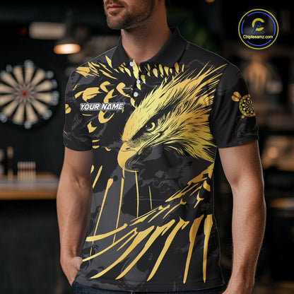 Black And Gold Custom Eagle Paint Darts Shirt For Men, Darts League Jersey Team Polo & 1/4 Zip TDM5475