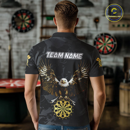 Black And Gold Custom Eagle Paint Darts Shirt For Men, Darts League Jersey Team Polo & 1/4 Zip TDM5475